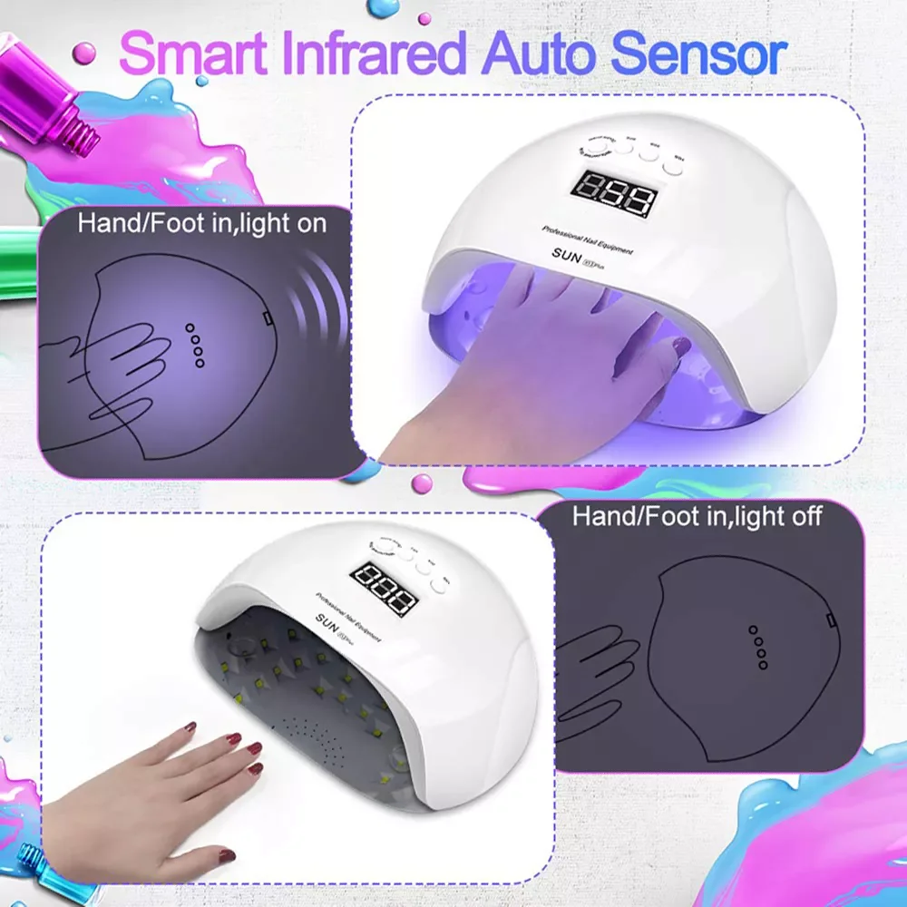 UV LED Nail Lamp 65W Fast Dry Gel Light Nail Dryer Professional Nail Art Tools for Fingernail and Toenail Polish Curing Lamp