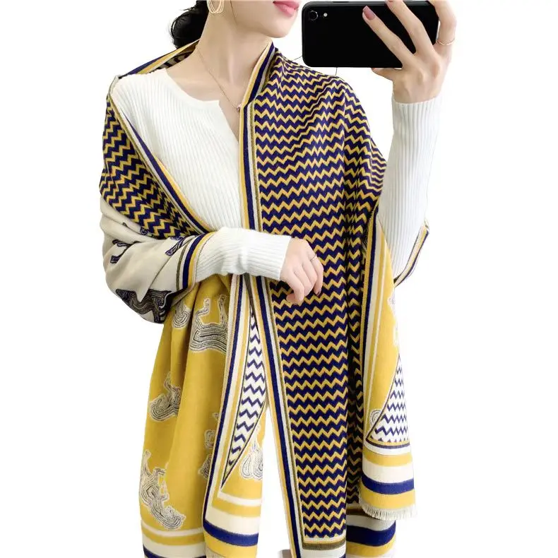 Bufanda coreana de e invierno 2021, chal de aire acondicionado de doble uso, bufanda de gruesa de doble cara para mujer