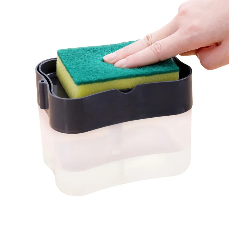 Plastic Home Kitchen Washing Soap Liquid Storage Box Dish Brush With Dispenser