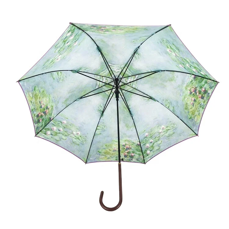 High Density Panel Material Customise Digital Print 22 Inch Luxury Straight rain Umbrella With J Shape Handle custom logo