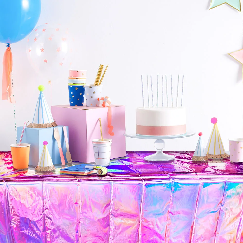 Modern Disposable Colorful PE Plastic Tablecloth Handmade Laser Design Oil-Proof and Waterproof for Picnic Camping and Parties