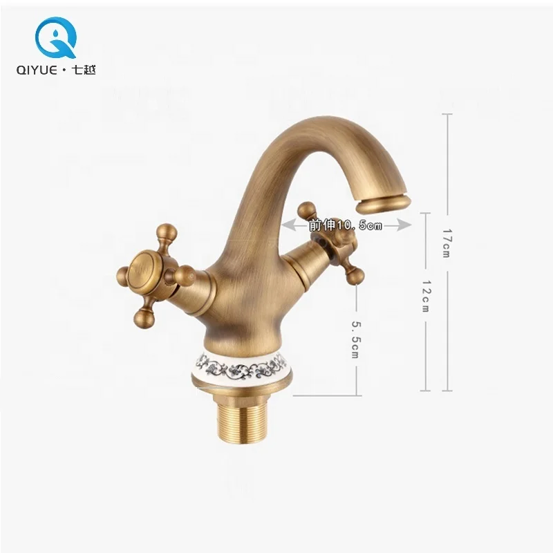 Competitive prices antique brass hot and cold water double handles bathroom wash basin tap mixer faucet