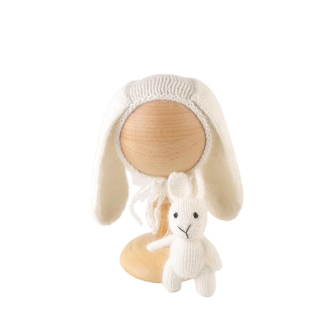 White Knit Angora Bunny Bonnet And Stuffed Toy Set Newborn Photography Props Crochet Mohair Animal Toy Beanie Hat Photo Shoot