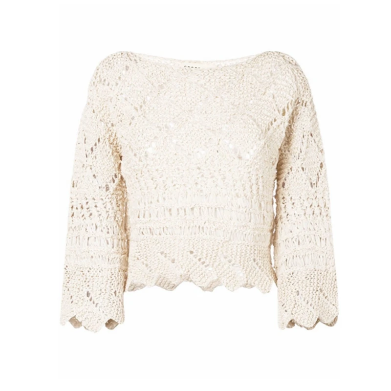 Wholesale Boat Neck Regular Length Cropped Sleeve Crochet Blouse