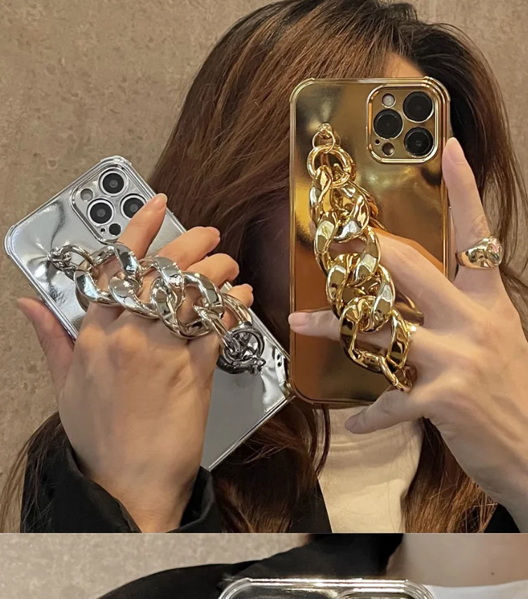 fashion luxury golden silver phone case with bracelet for iphone x xr xs max 8 plus 11 12 13 pro max case