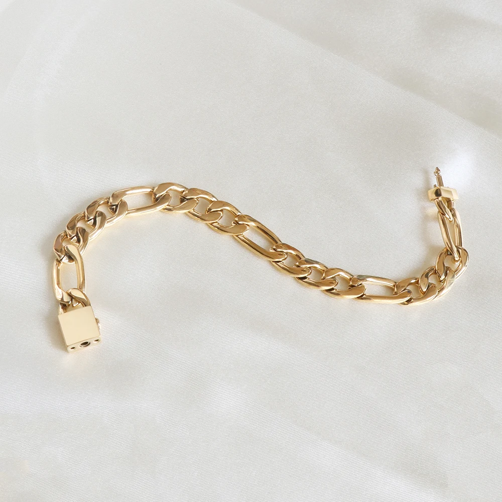 high quality mechanical clasp engraved bracelet custom stainless steel figaro link chain rainbow bracelets for men