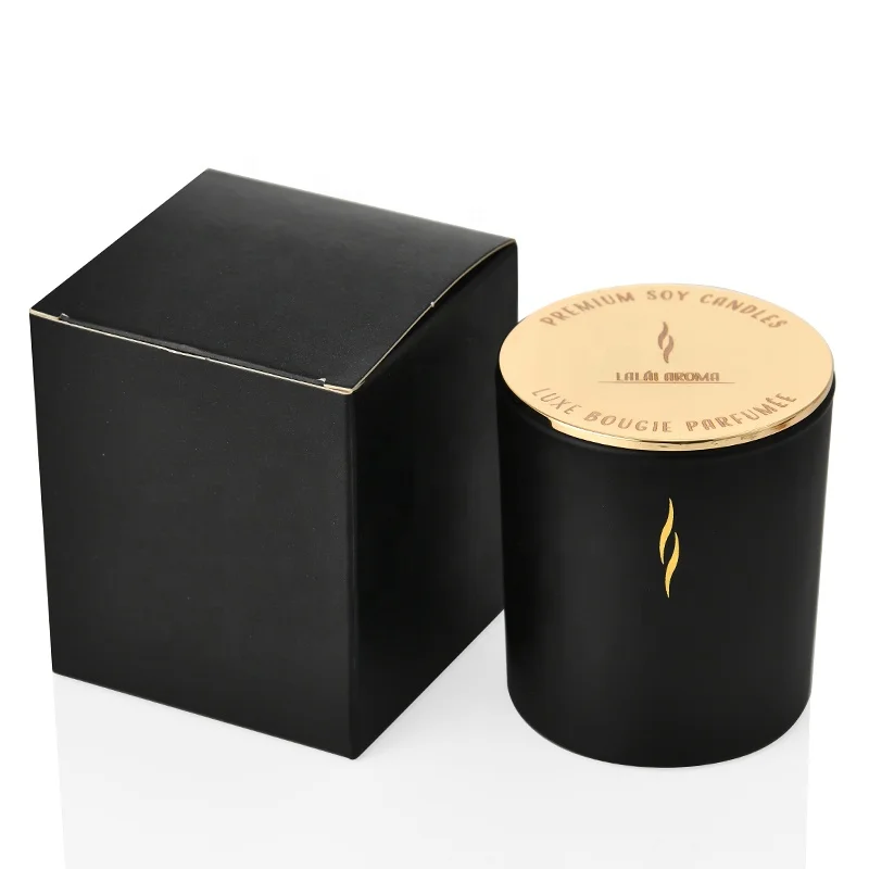 Halloween Craft Candle Jars Matte black Empty glass Candle Vessel with laser logo metal lid and box for candle making