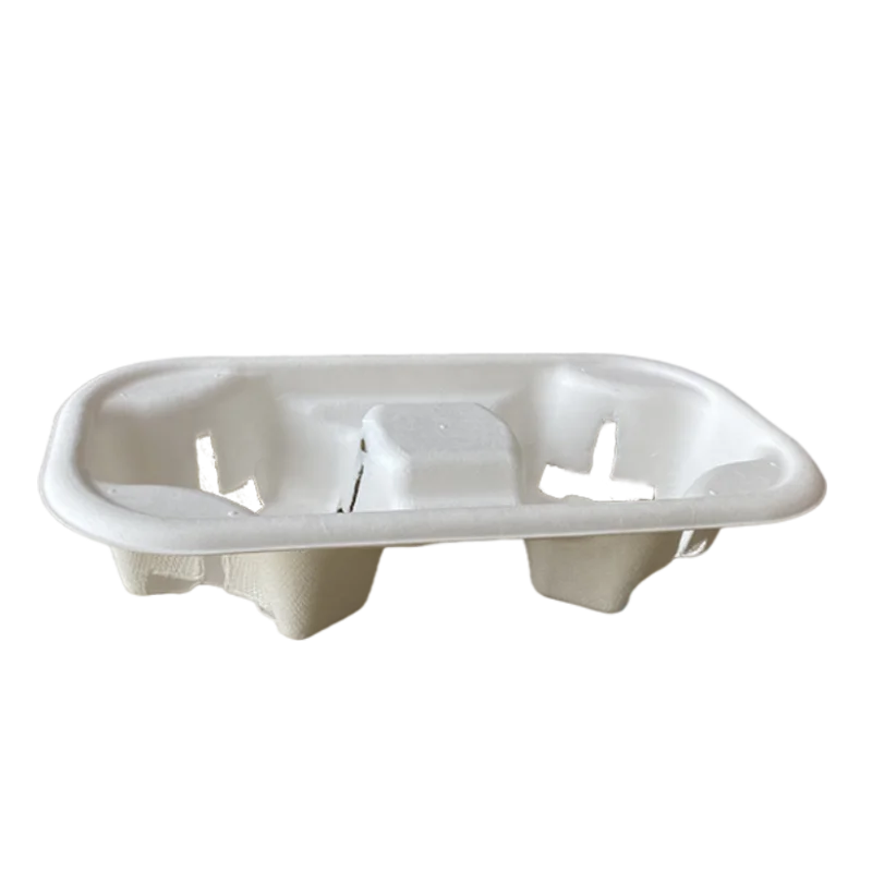 2-Cup Pulp Fiber Drink Carrier, to Go Coffee Cup Holder, Disposable Drink Carrier Tray for Hot or Cold Drinks