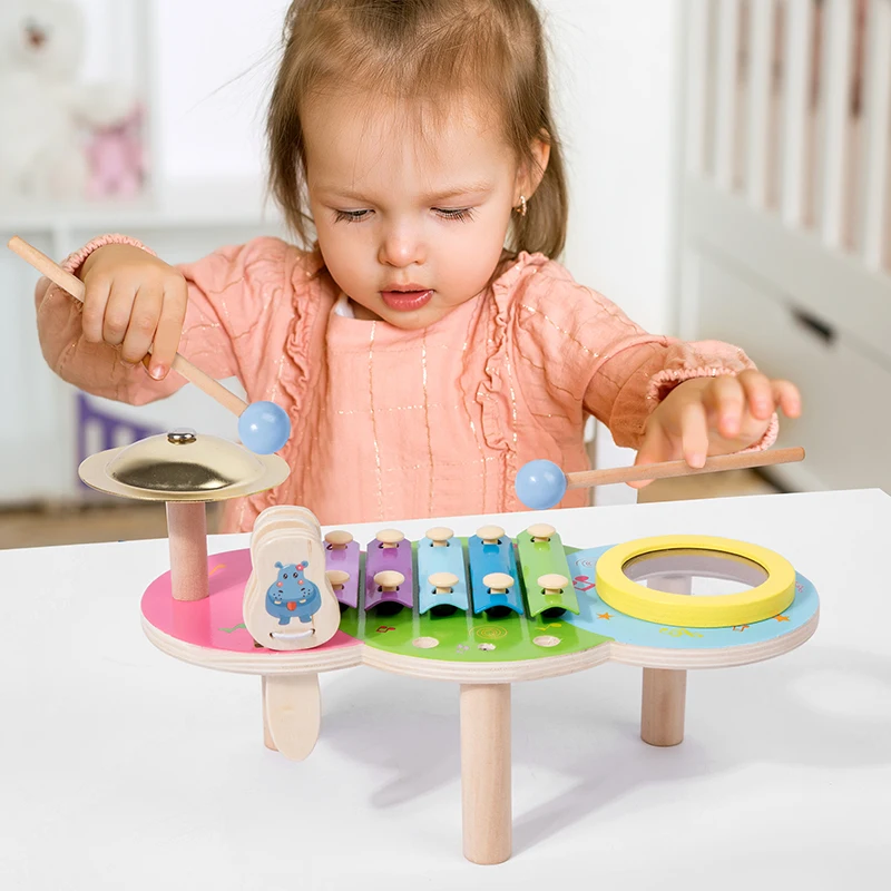 Wooden Music Instrument Toys Xylophone Percussion Educational Musical Toy Game Set For Toddler Drum