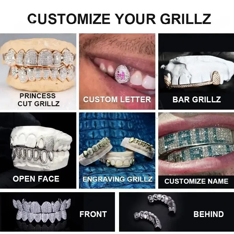 Fashion Honey Comb Setting hiphop Jewelry 925 Silver with VVS Moissanite Grillz For Diamond Grillz for teeth