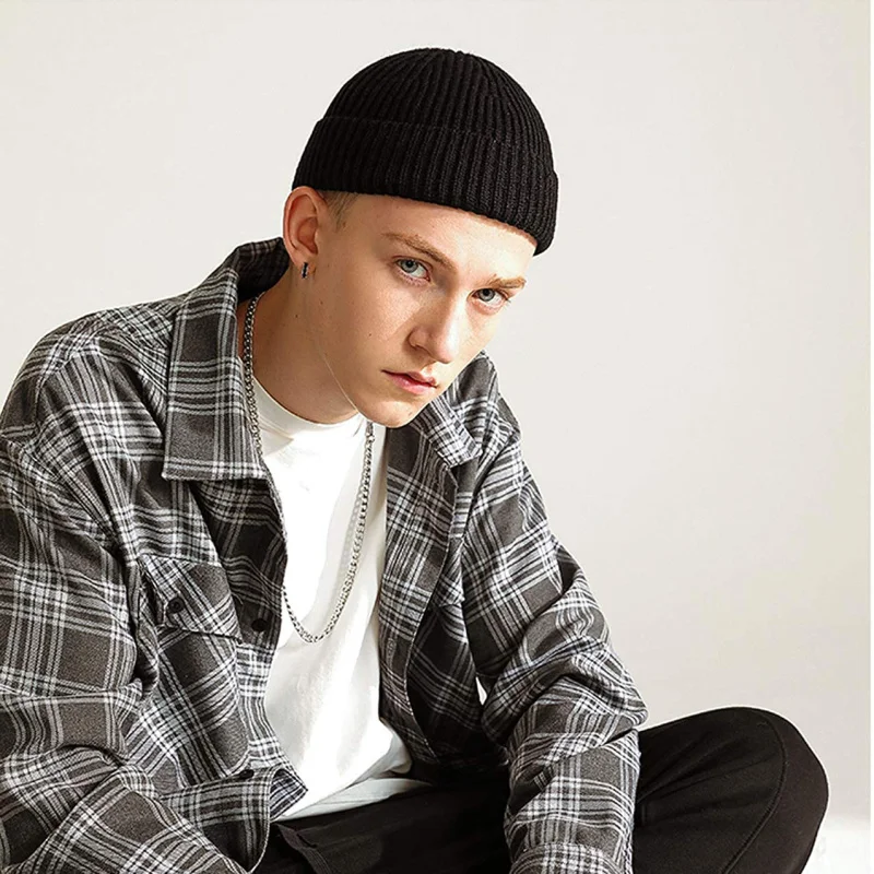 HZM-18265 Hip Hop Swag Wool Knitted Hat Rolled Cuff Winter Trawler Beanie Hat Skull Cap Fisherman Beanies