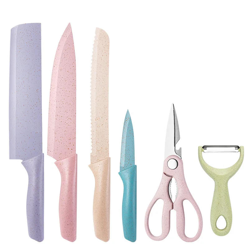 WONDERFUL Hot Sale Wheat Straw 6 Piece Set Knife Color Chef Cooking Gift Kitchen Knife Set