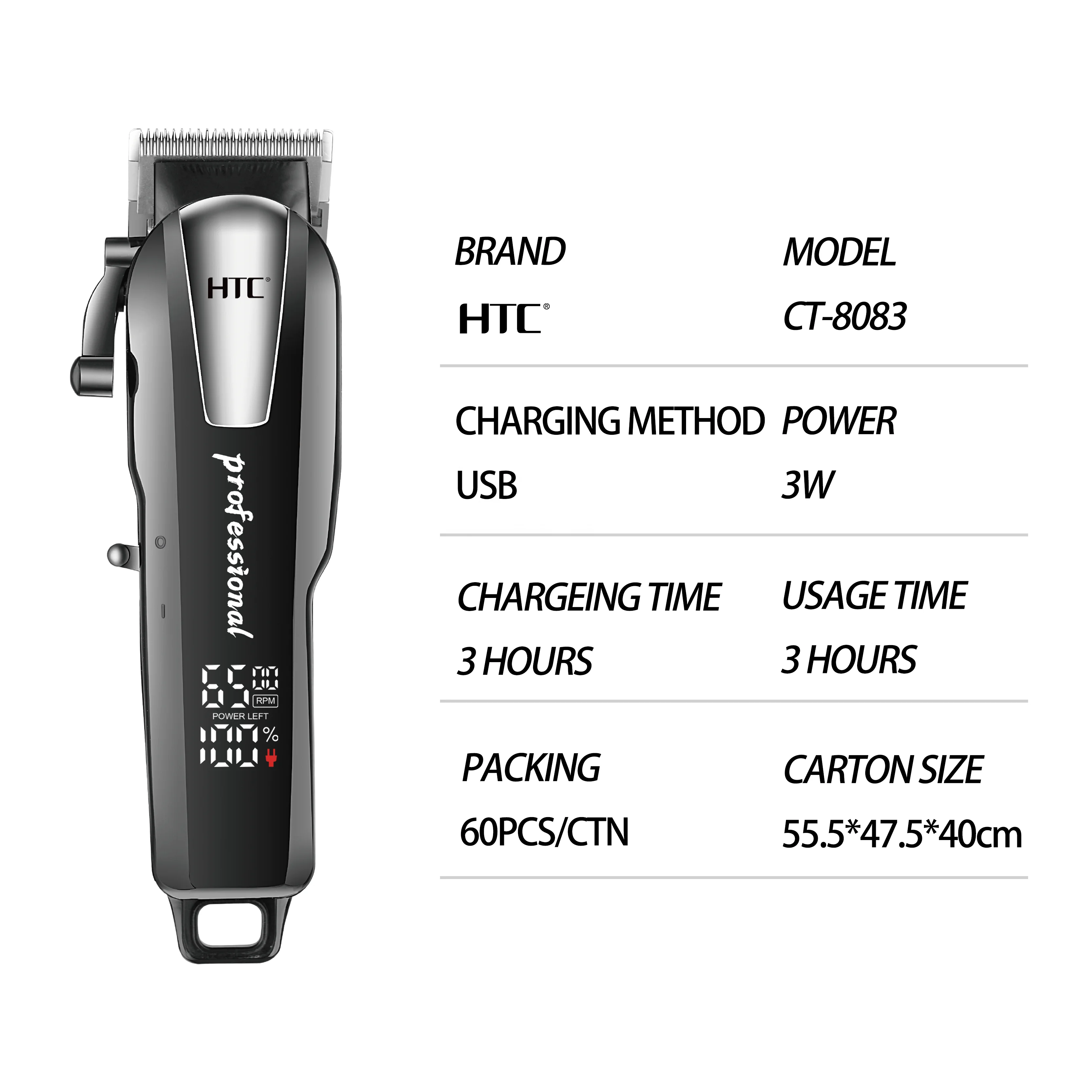 HTC CT-8083 Ceramic Blade Hair Clipper Barber Luxury Digital Display Hair Clipper Professional Constant Voltage