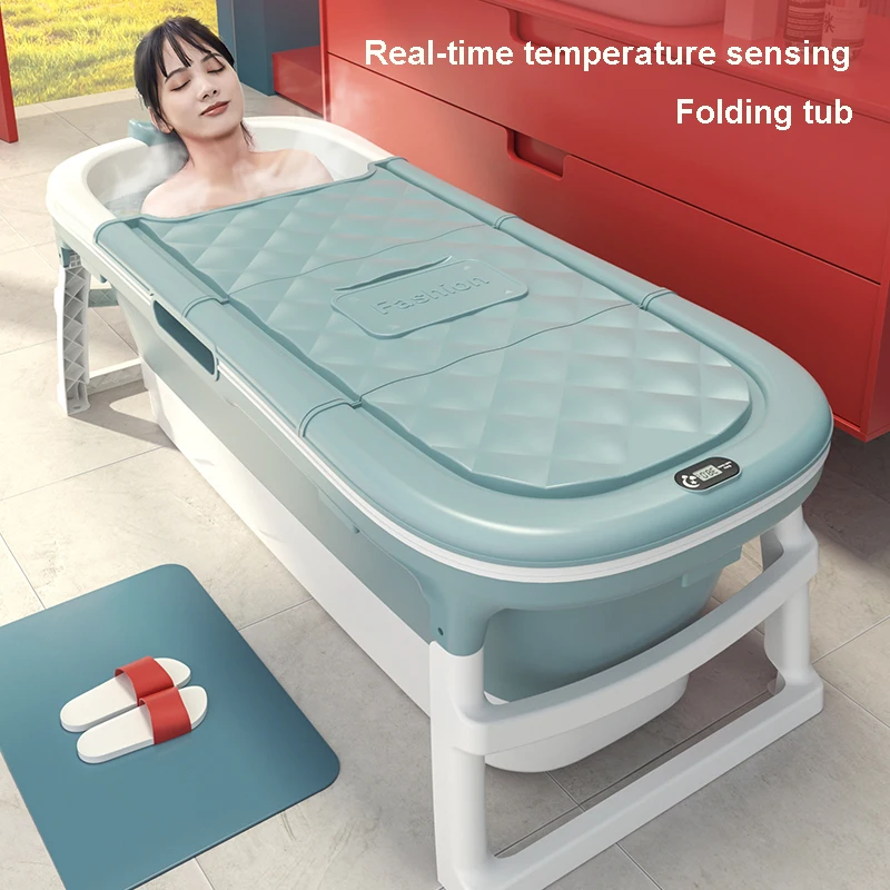 Hot Big 152cm Length Portable Folding Bathtub PP TPE Plastic with Massage Large Thermometer Bath Tub Wheels for Adult Kids