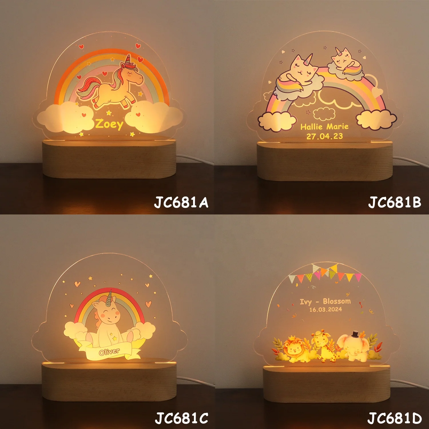 Funny Animals UV Night Light Creative Gift UV Night Lamp USB Wooden Led UV Lights For Kids personalized lamp children