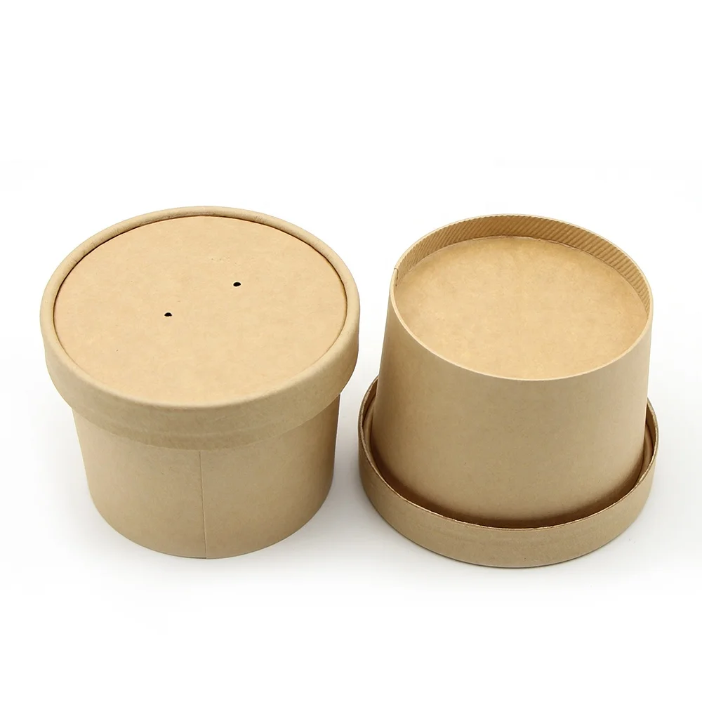 Eco waterproof and grease proof brown kraft paper bowl container soup cup