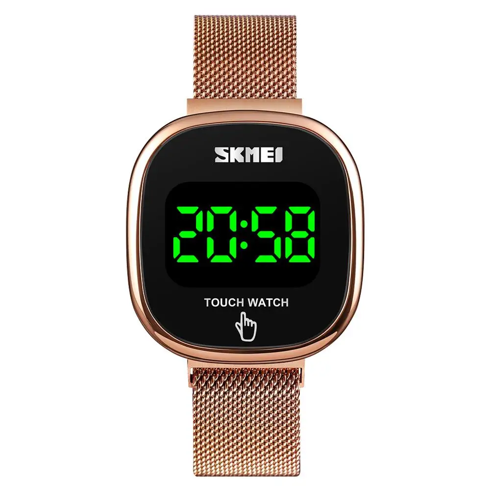 SKMEI 1589 Simple LED Digital Watch Women Creative Magnetic Buckle Ladies Wristwatches Waterproof Mesh Band  Ladies Watches