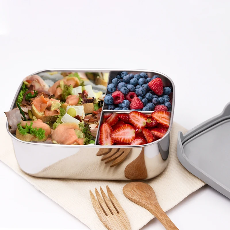 
Food container with silicone lid leakproof stainless Steel food flask Lunch Box 