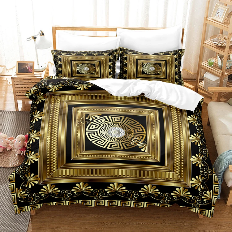 Greek Key Geometric King Size Modern Luxury Summer 3 Pieces Bedding Comforter Sets
