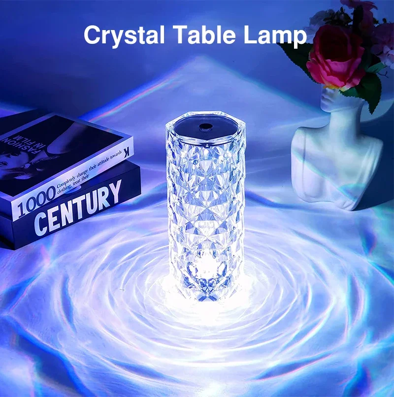 Romantic desk indoor rose 16 Color Changing RGB decorative Touch rechargeable USB led crystal night lights table lamp
