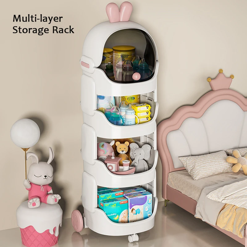 New Cute Cartoon Pet Model Toy Storage Box Space-Themed Movable Household Plastic Shelf Storage Cart for Children Early Learning