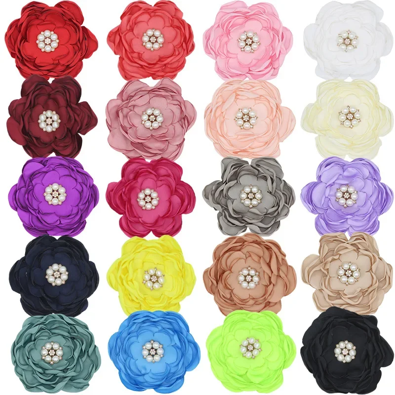 Chinese factory rose make satin ribbon high quality multi-color stock woven chiffon cut flowers fabrics for dress
