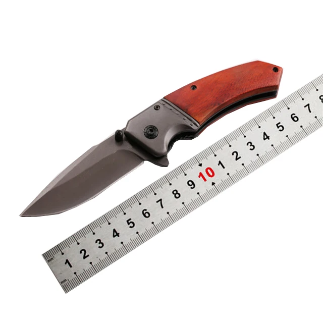 OEM wholesale american Handmade carbon steel fishing hunting folding knife with wooden handle and fine leather sheath gift