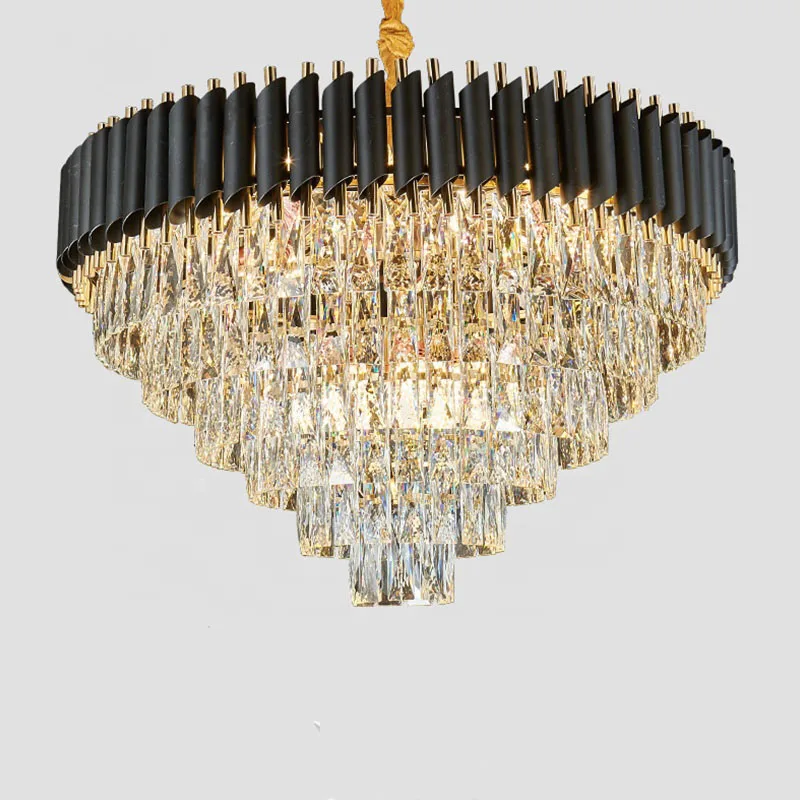 2022 round indoor luxury pendant light black gold LED hanging lights home nordic modern k9 crystal chandelier