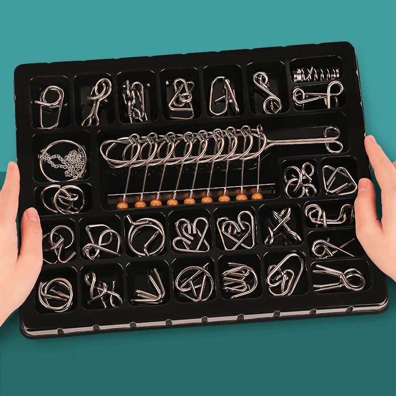 Nine linked 3D Metal Unlocking Montessori Puzzle Toys IQ Test Children Adults Interactive Game Reliever Educational Toys