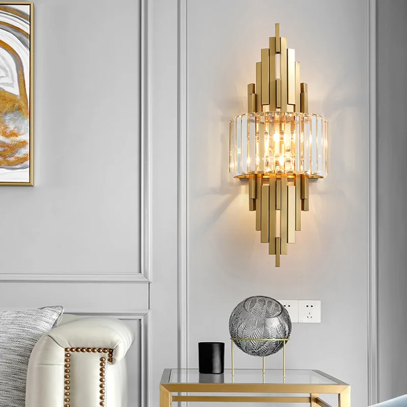 Hitecded Modern Wall Lamp Golden Finishing Crystal Wall Lamp for Home Lighting Hotel Decoration