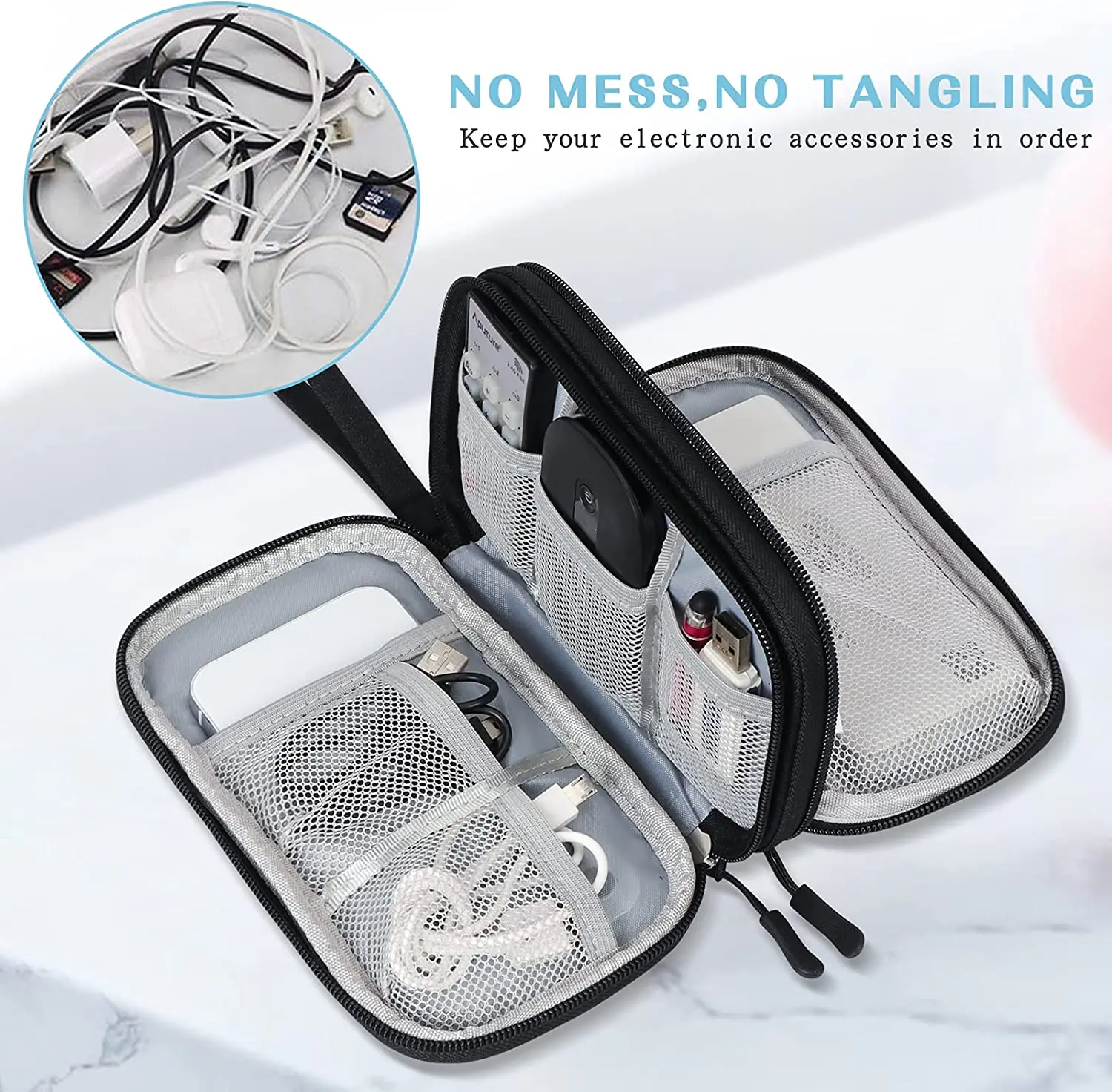 High Quality Custom Tech Bag Electronics Travel Organizer Pouch Carry Bag Tech Kit Tidy Dopp Cable USB SD Cards Tech Bag