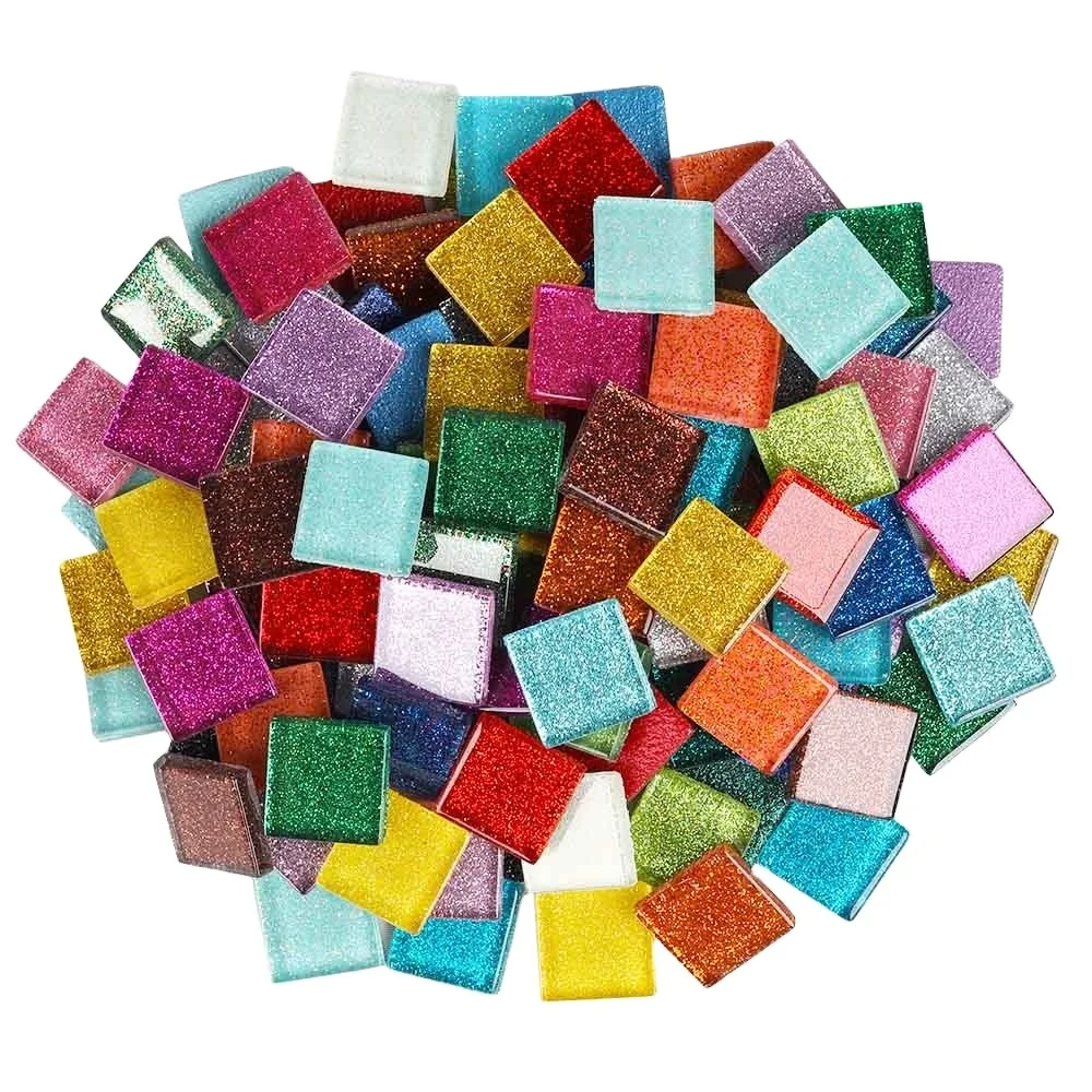 20 mm mixed Square Glitter Mosaic Loose DIY Hobbies, DIY Mosaic Art Material Supplier Glass 2 cm