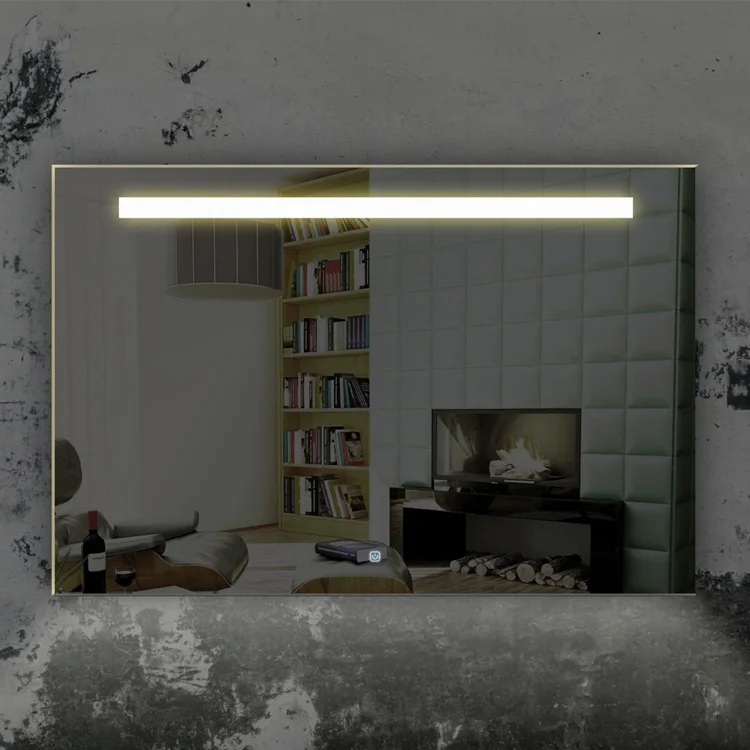 hotel bathroom vanity mirror design magic digital snooze alarm clock  table clock make-up glass tv mirror with led lighting