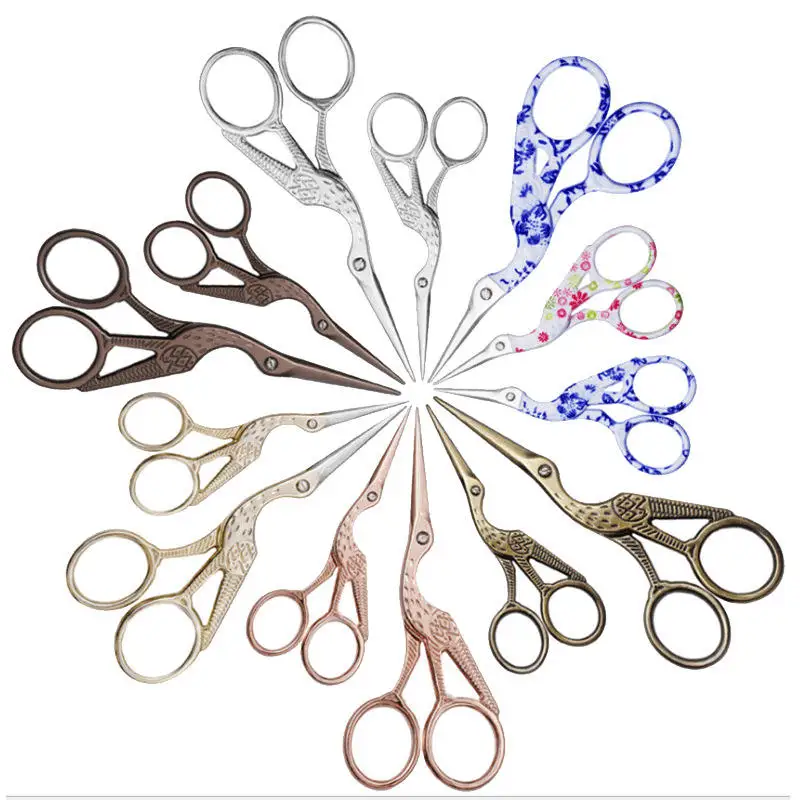 Charmkey Good Quality Crane Embroidered Thread Yarn Tea Sewing Trimming Antique Scissors for Embroidery Craft Art