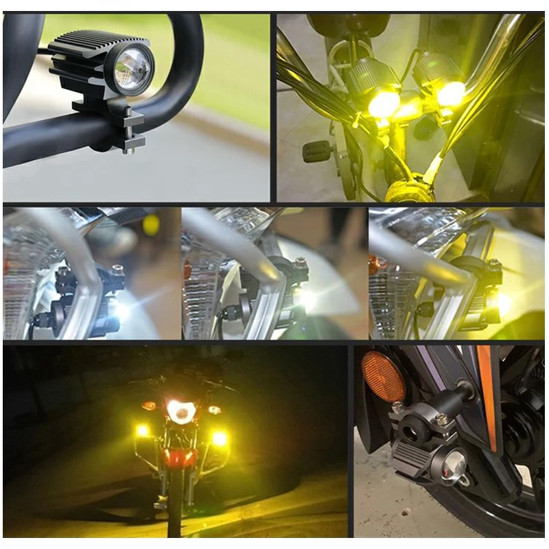 Dual Color Motorcycle Led Headlamp Headlight Hi Lo Beam Mini Driving Light Spot Auxiliary Motorcycle Led Light