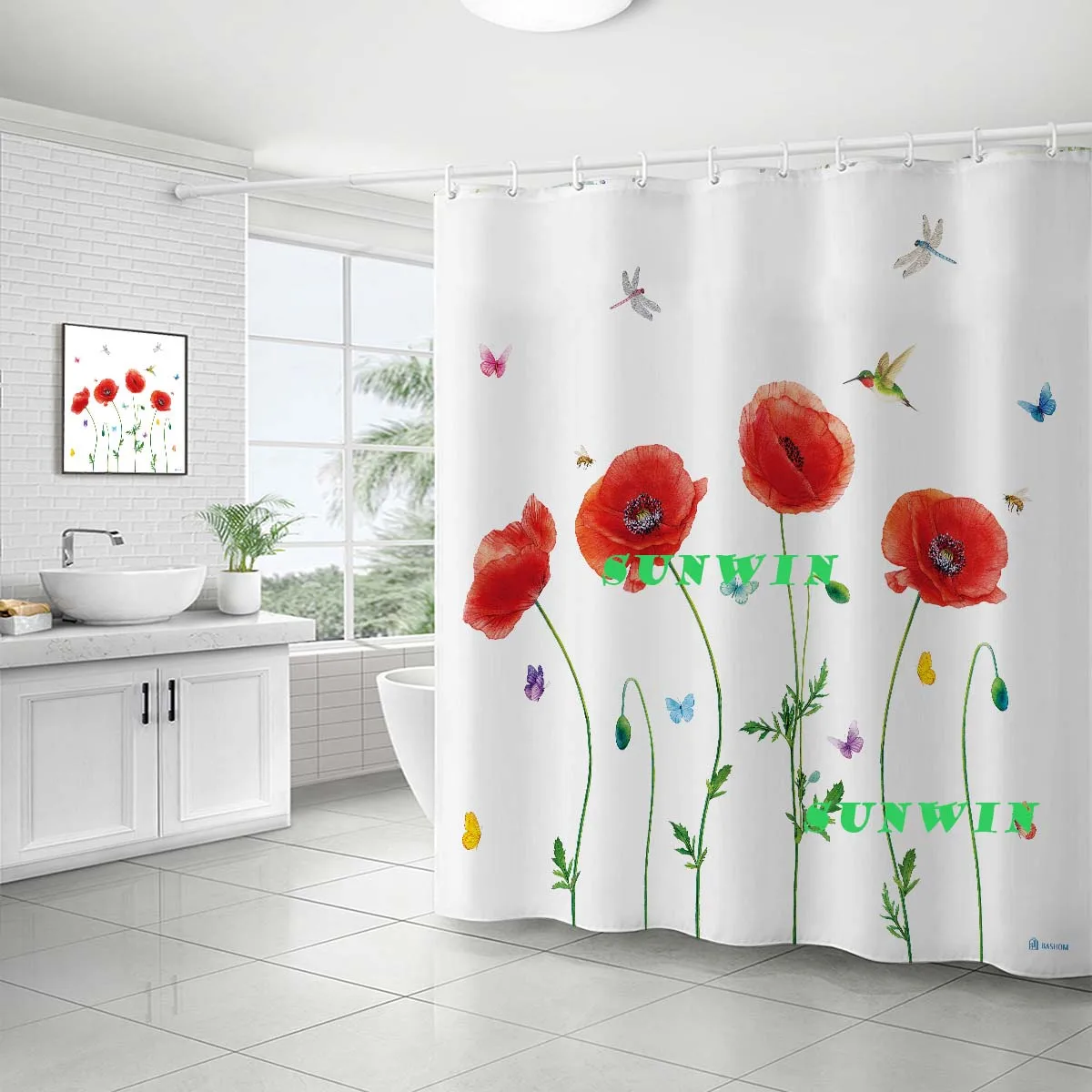 Sunwin Custom Shower Curtain Thickened Toilet Partition Curtain Bathroom Curtain With Hooks
