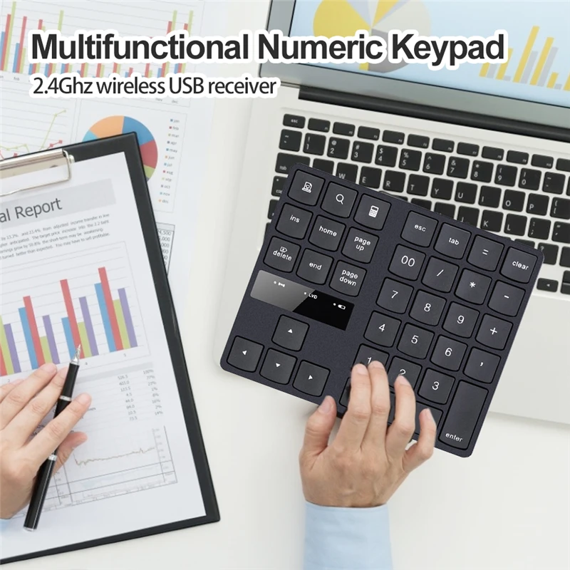 Rechargeable Mini Wireless Number Pad 35 Keys 2.4G Wireless Numeric Keypad Wireless Numeric Keyboard with Nano Receiver