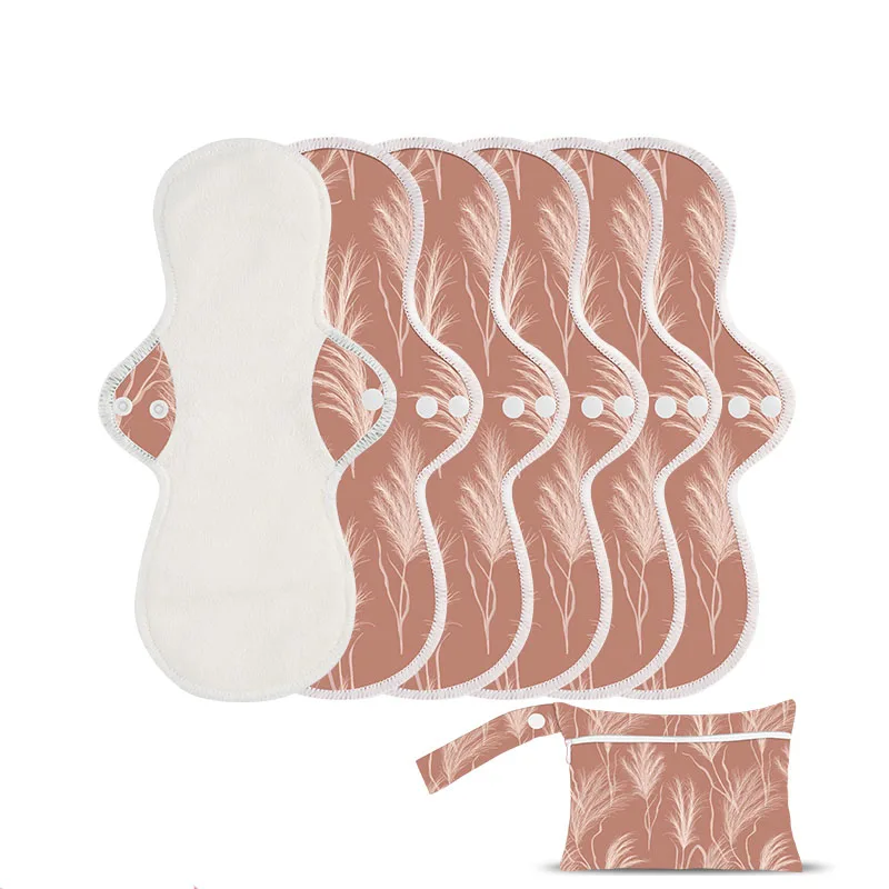 Mora mona 5 pcs with wet bag Set Reusable Washable Bamboo terry menstrual pad sanitary napkins organic