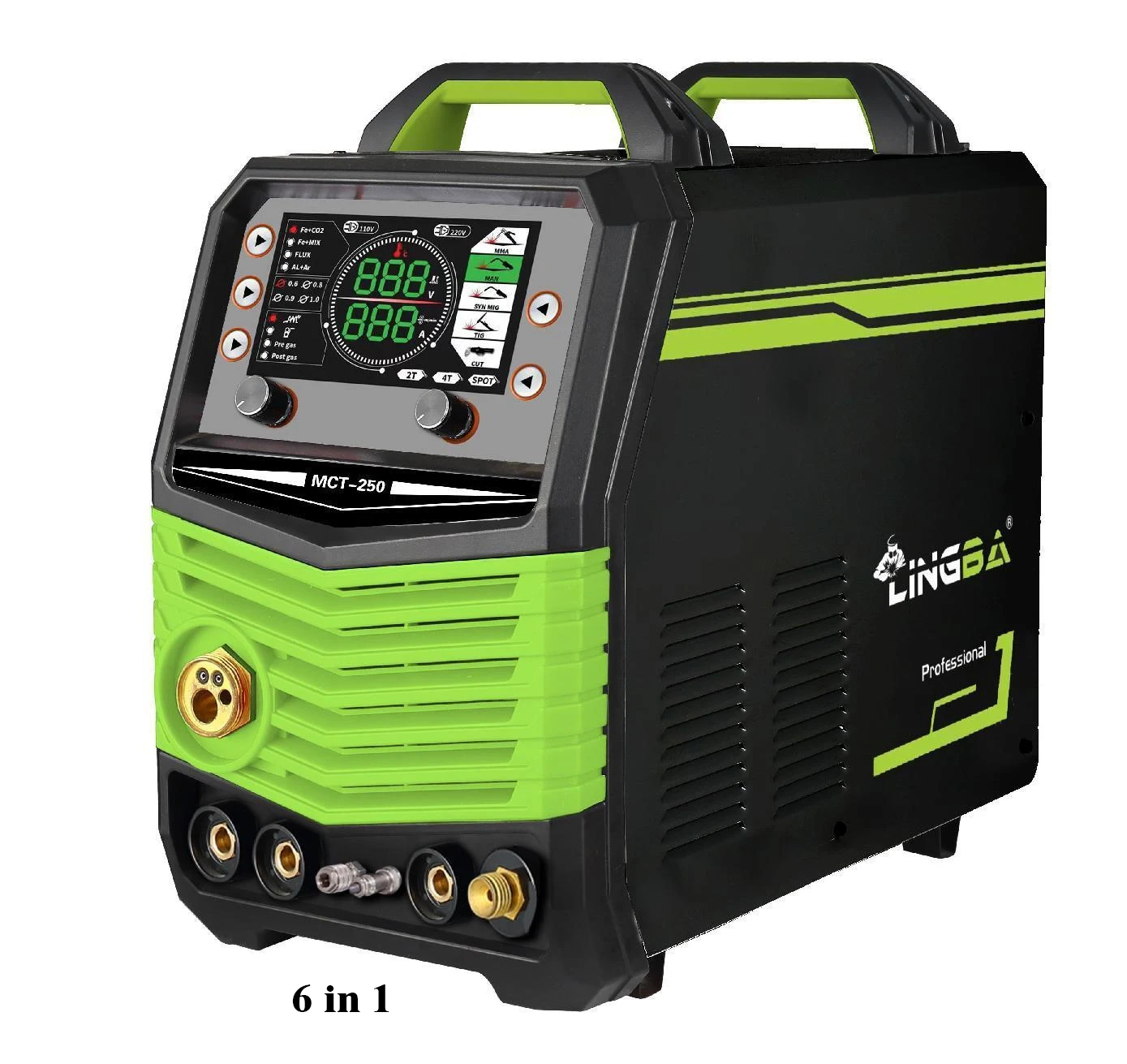 LINGBA Portable   6 in 1 Function  IGBT  5kg  mig welder GAS MIX GAS MMA+TIG+CUT-200 250 300