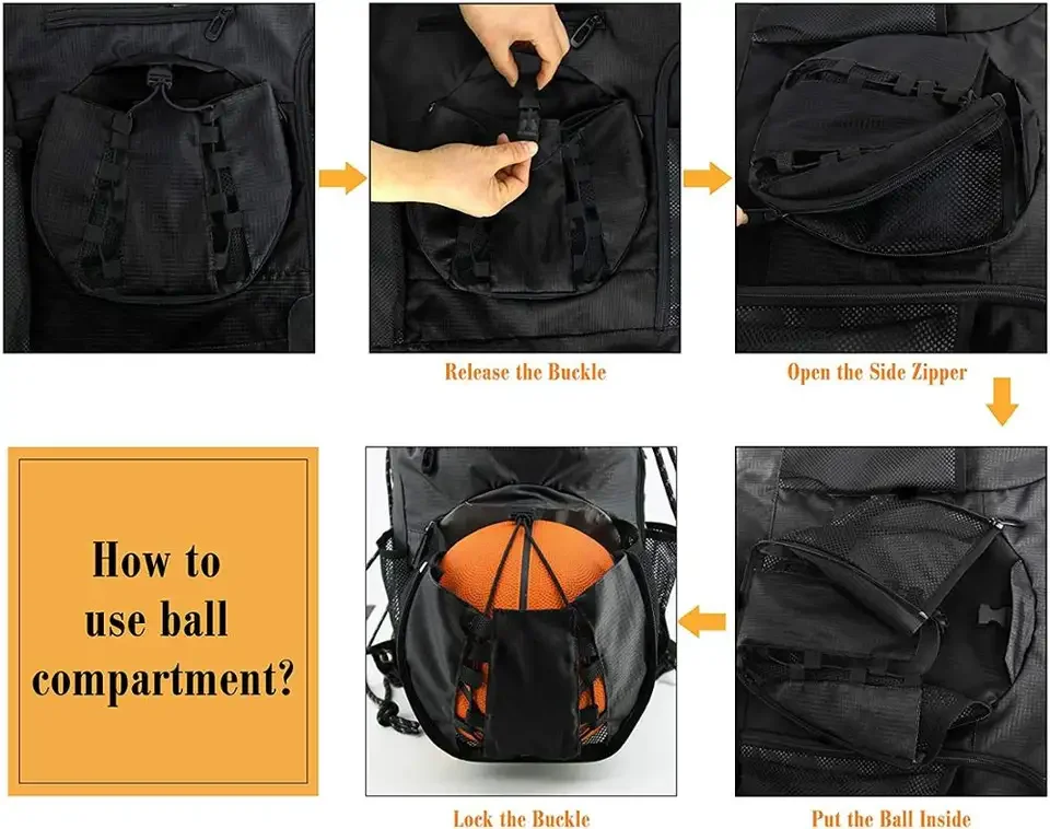 Gym Sport Equipment Bags Drawstring Basketball Backpack Bag with Ball Holder & Shoe Compartment for Football Baseball