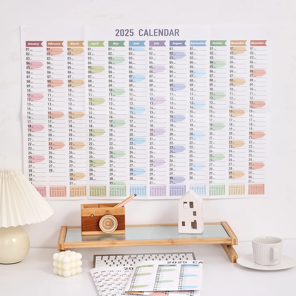 imoda 1pc 2025 Colorful Large Wall Calendar  With Stickers 365 Days Calendar The Year Planner Memo Schedules Calendar