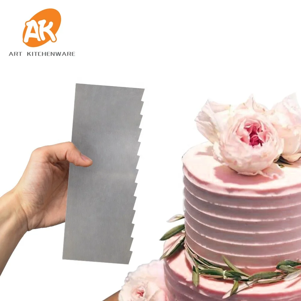 AK Sawtooth Cake Decorating Comb Stainless Steel Cake Scraper  Bakery Tools Cream Cake Smoother  CS-12