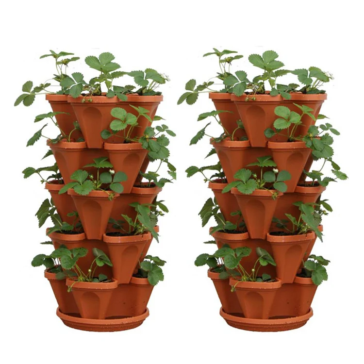 Strawberry Grow Pot Plastic Vertical Towers Garden Stackable Planter With Saucer