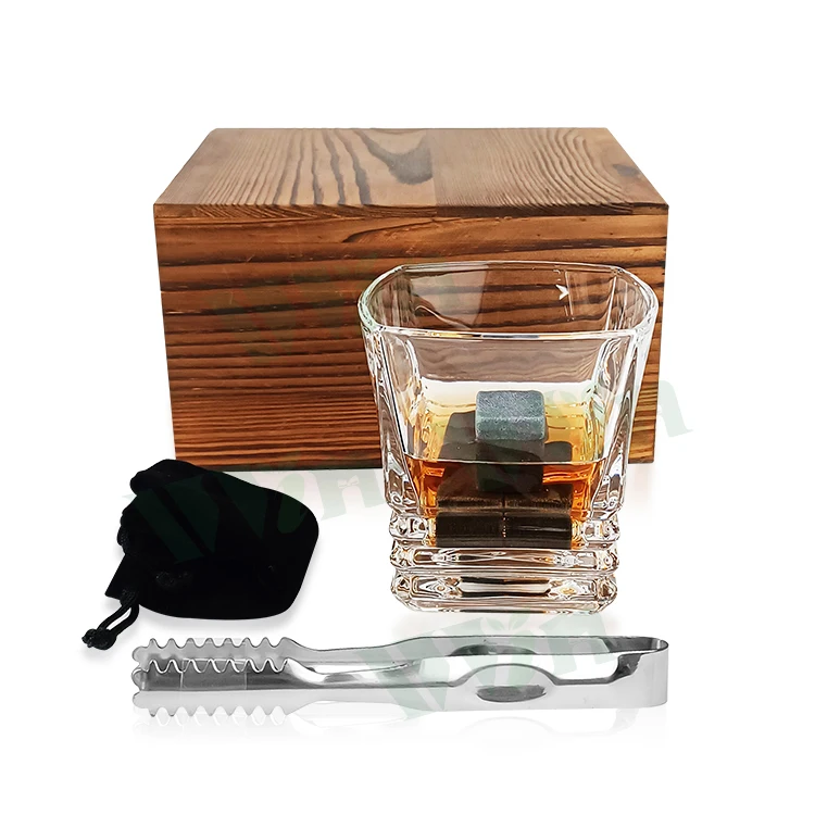 High Quality Heavy Base Transparent Lead Free Whiskey Tasting Glasses Set With Granite Whiskey Stones Gift Set