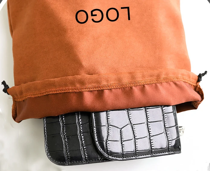 Custom Logo Reusable Large Brown Beige Blank Suede Cotton Drawstring Bag Shoes Dust Bags for Handbags Clothing Storage