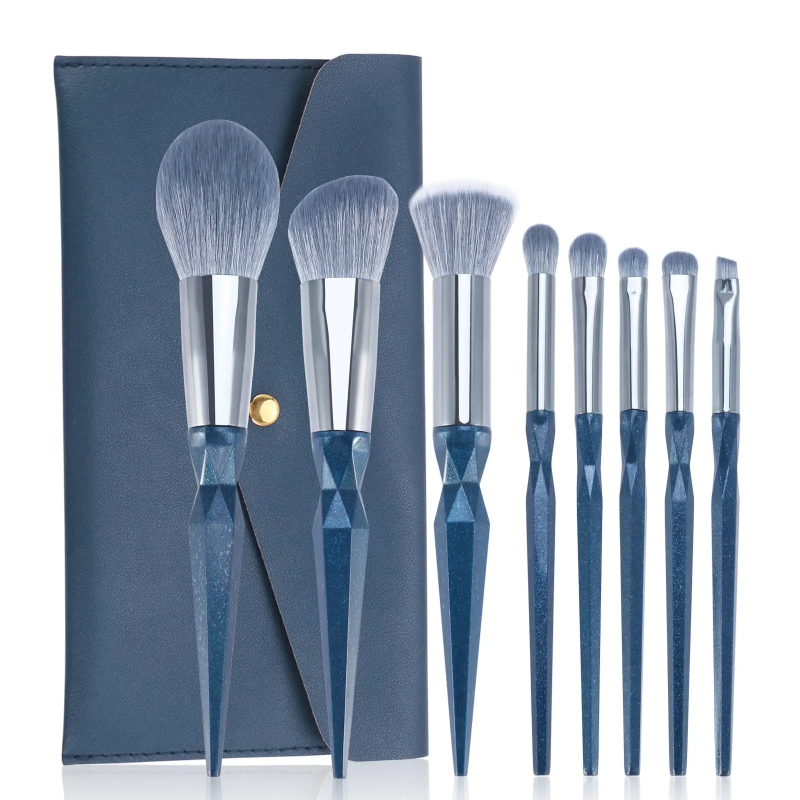8 PCS Makeup Brushes Crystal pillar Designed Soft Blue Diamond Makeup Brushes Set Cosmetic Tool Kit