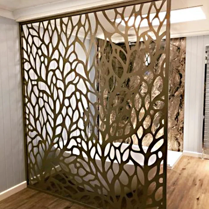 Панель для разделителя комнаты, стальная лазерная резка, 200x300 см, напольная стойка в форме листа, золотая, для помещений и улицы, для гостиной