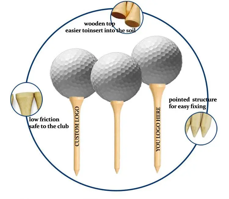 Factory Wholesale Unbreakable Natural 38/5470/83Mm  Custom Colors Material Sizes Reduce Friction & Side Spin  Custom Golf Tees