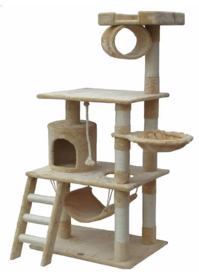 Big Wooden Scratcher Tower Luxury Real Sisal Novel Reinforced Elevated Outdoor Big Cat Tree House