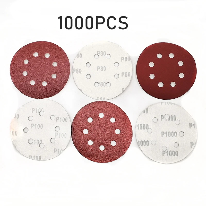 1000pcs Round Paper Discs 8-Holes 5-Inch Aluminum Oxide Sanding Disc with Hook and Loop for Wood Metal Polish OEM/ODM Supported